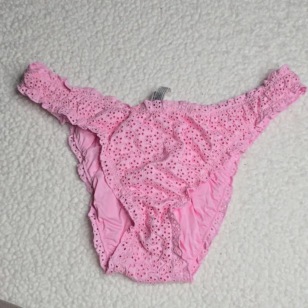 3351 NWT Pink By Frankie Hudson Eyelet Pink Bikini Bottom Ruffle Trim Swim Sz XL